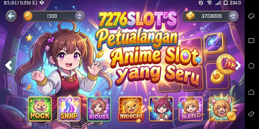 Tangkapan layar menunjukkan aksi gameplay seru di 7276SLOTS dengan karakter anime penuh warna.