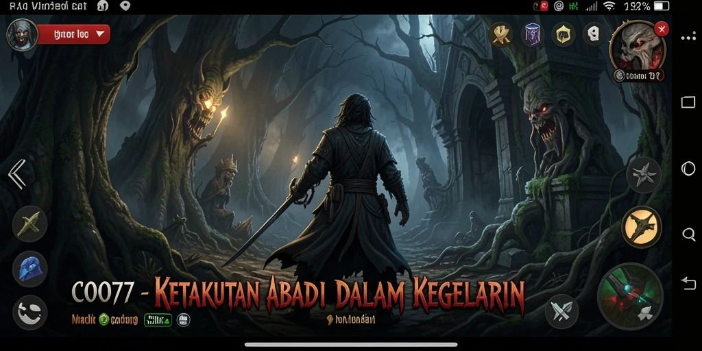 Tangkapan layar gameplay menakutkan dari COO77, menunjukkan suasana kengerian.