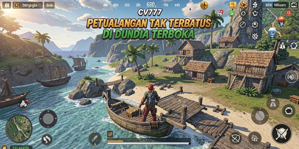 Screenshot gameplay CV777 menampilkan eksplorasi dunia terbuka yang luas dan beragam.