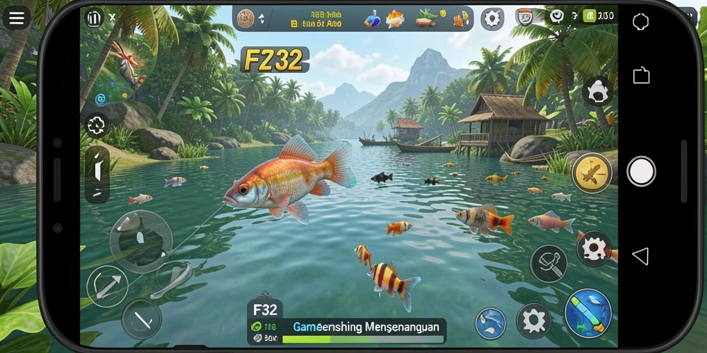 Gameplay F32 menampilkan momen memancing yang mendebarkan.