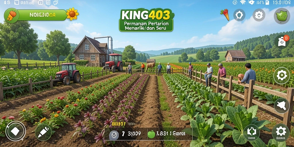 Tangkapan layar KING403 menampilkan gameplay pertanian yang dinamis dan interaktif.
