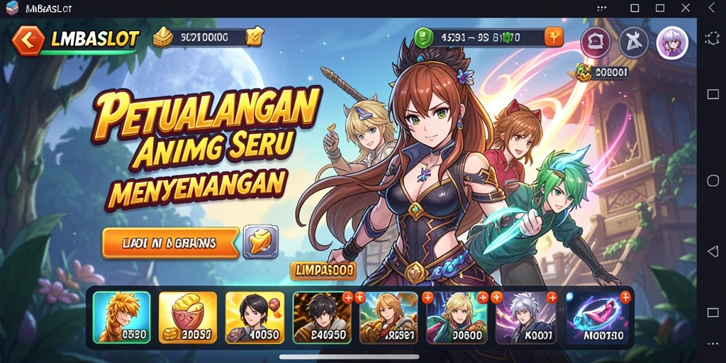 Tangkapan layar gameplay LMBASLOT menampilkan aksi karakter anime yang memikat.