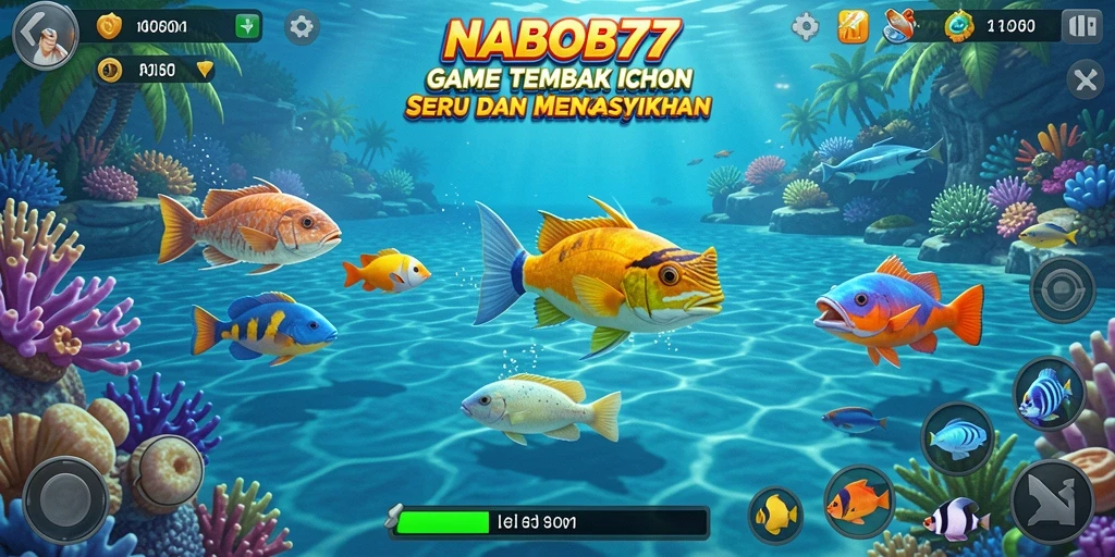 Tampilan gameplay seru dalam NABOB77 saat menembak ikan.