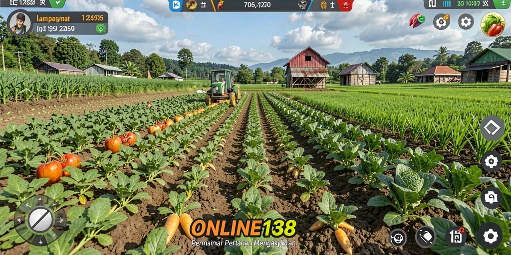 Tampilan gameplay menarik dari ONLINE138 dalam bertani dan mengelola ladang.